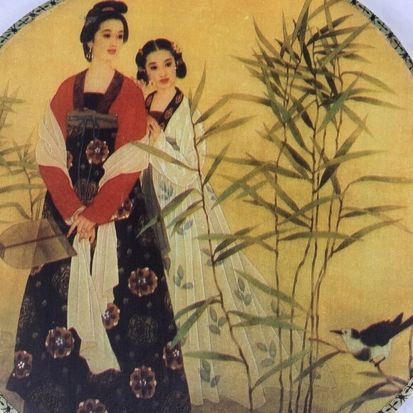 Set of 5 Chinese Silk Round Paddle Hand Fans Geisha Women Bamboo Hand Painted - Picture 15 of 16